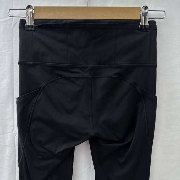 Lululemon Wunder Under Workout Crop Leggings Side Pockets Mid-Rise Black Women 4 - Picture 11 of 12